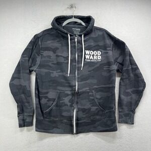 Woodward Park City UT Hoodie Mens M Black Camo Full‎ Zip Sweatshirt Streetwear